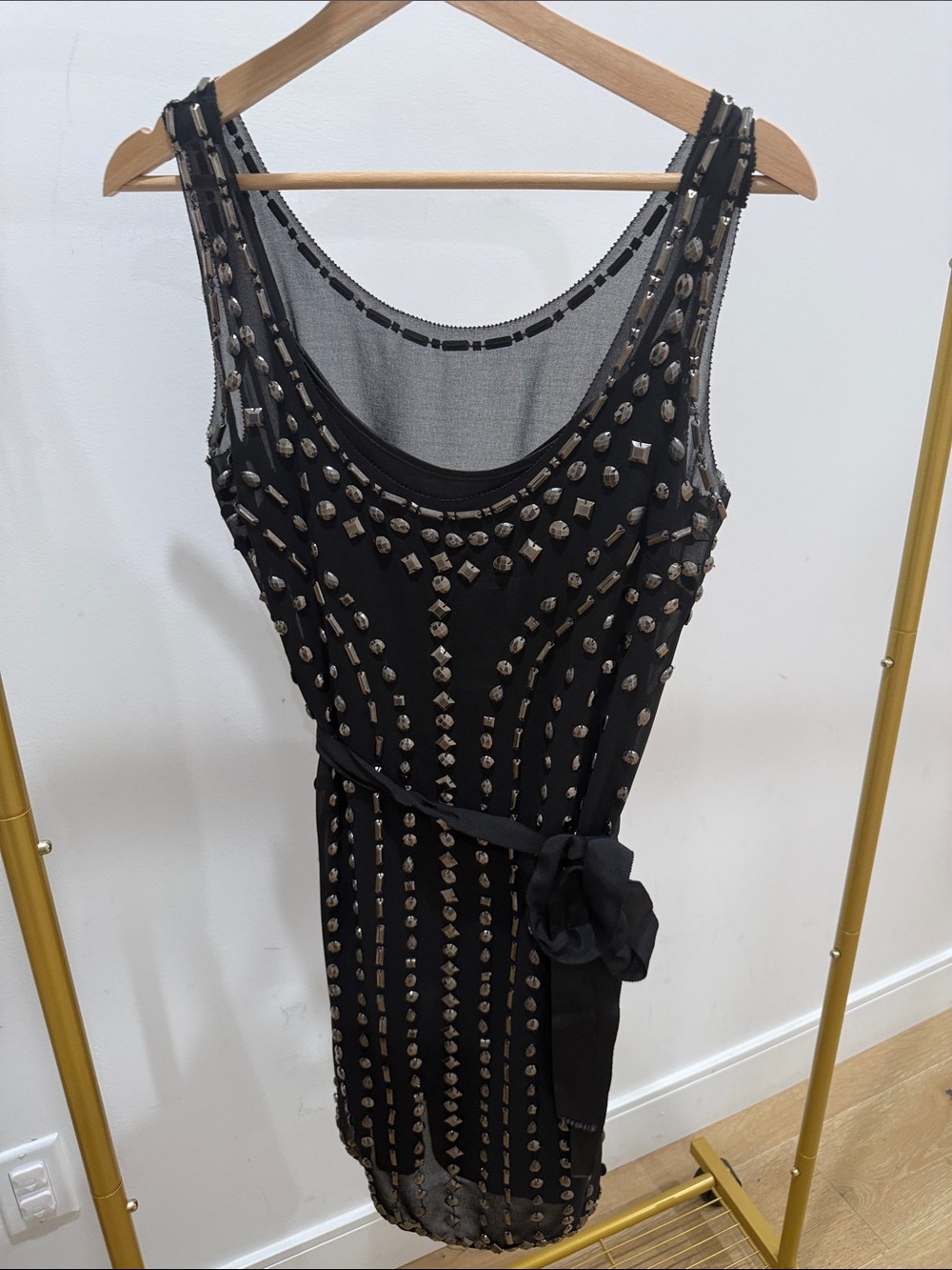 bebe Black Studded Mesh Midi Dress - Picture 4 of 4